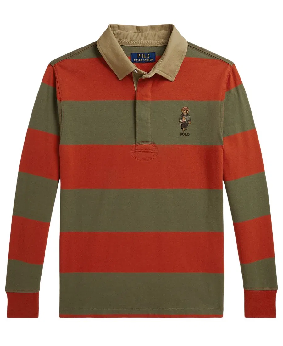 Рубашка-поло с длинным рукавом с вышивкой Polo Bear Polo Ralph Lauren, Varsity Orange Multi — фото 3