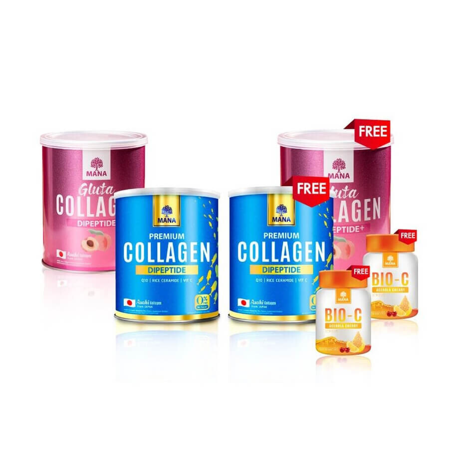 

Коллаген Mana Skincare Dipeptide+ Premium, 2 банки + Коллаген Mana Gluta, вкус персика 2 банки + Bio-C, 2 банки