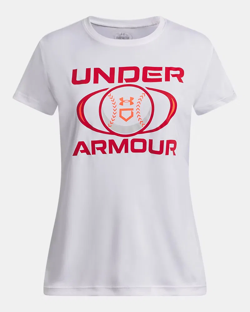 Футболка для девочек с коротким рукавом из влагоотводящей ткани UA Velocity Softball UnderArmour, White/Red