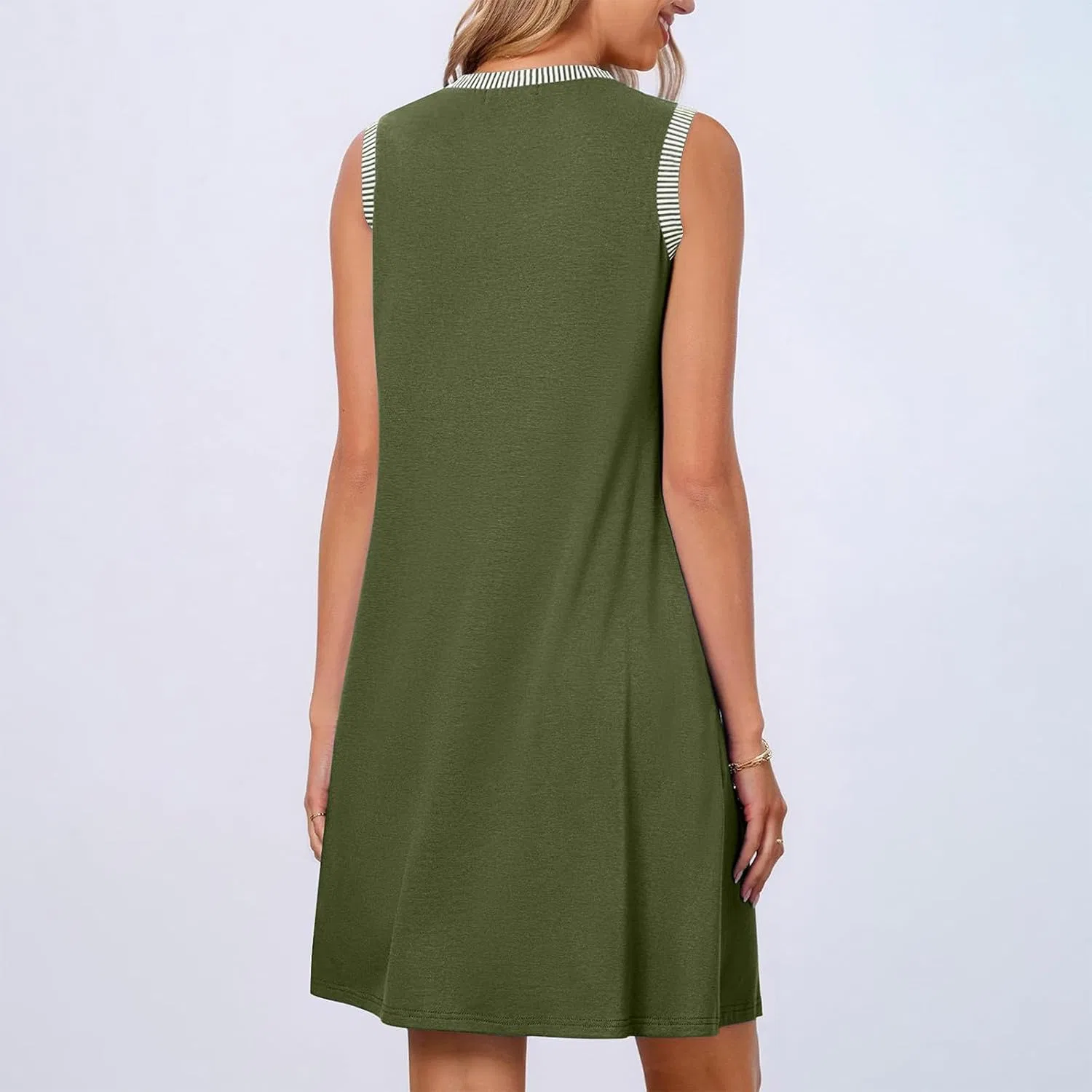 Женское летнее мини-платье без рукавов, свободный крой, Army Green — фото 4