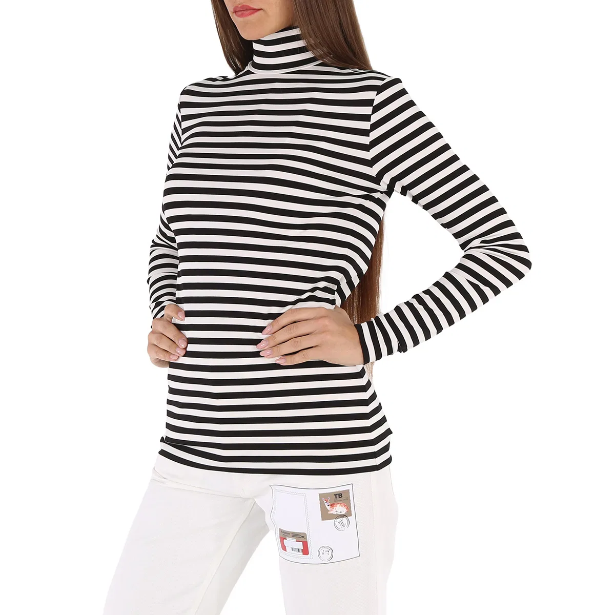 Топ с принтом в полоску Ladies Black Striped Stretch Jersey Turtleneck Top Burberry, Black — фото 2