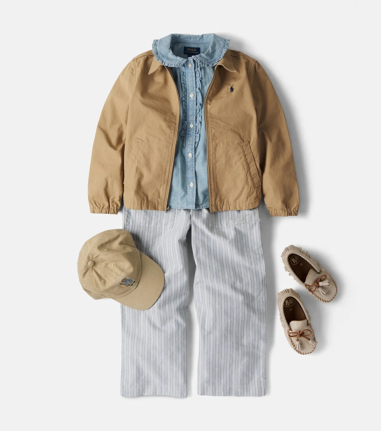 Блузка из хлопкового шамбре с оборками Polo Ralph Lauren Kids, синий — фото 2