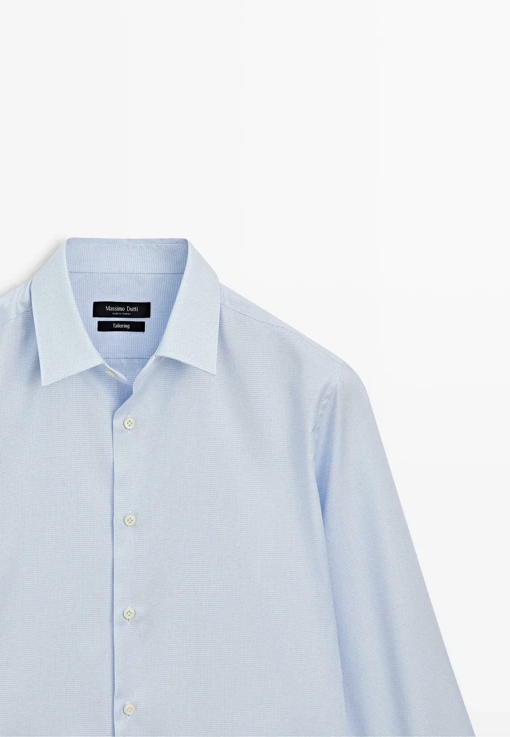 Рубашка приталенного кроя в мелкую клетку, сшитая по фигуре Massimo Dutti, Light Blue — фото 3
