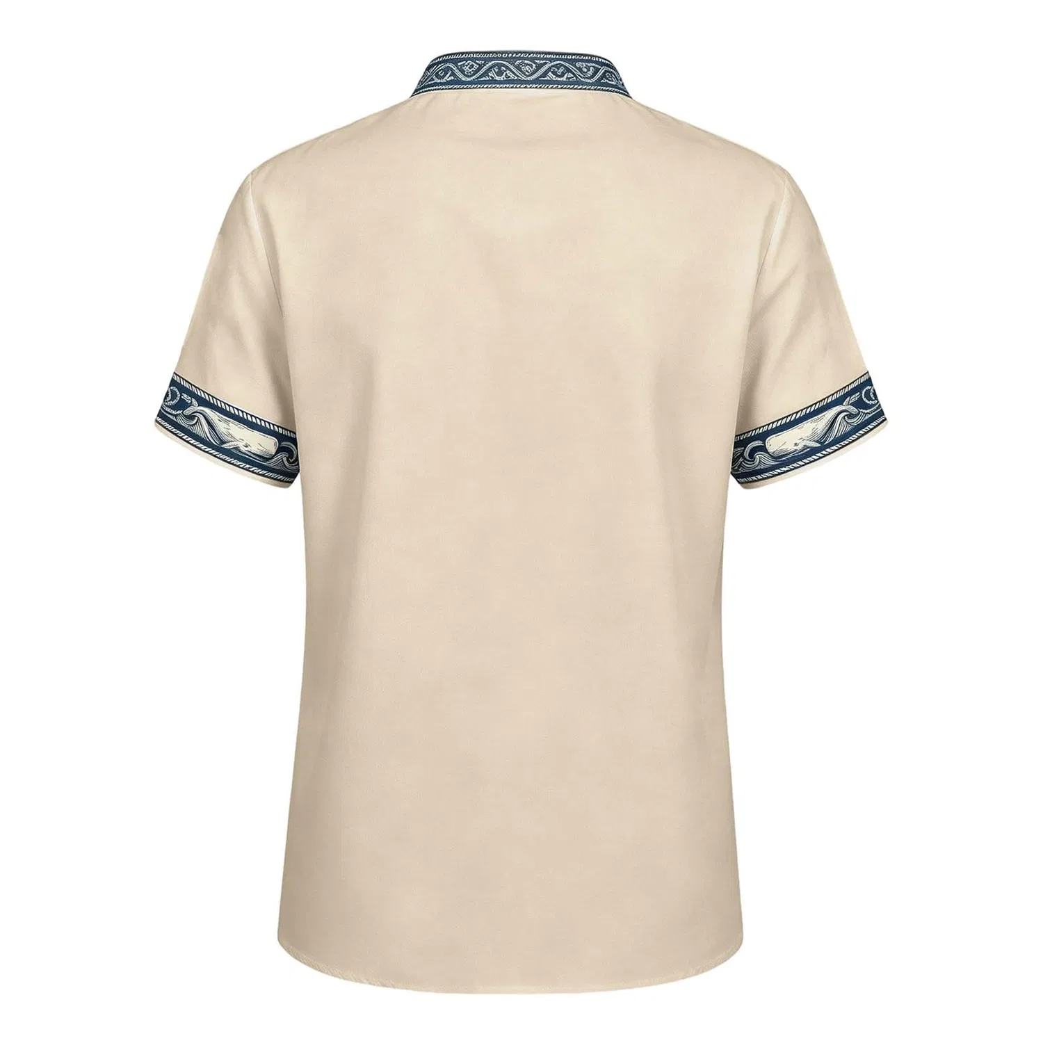 Мужская рубашка с коротким рукавом с морским принтом, Beige-h — фото 4