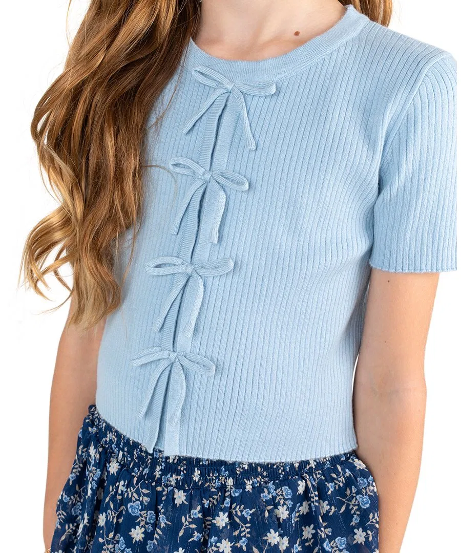 Комплект из топа и юбки-шорт с бантом, модель Rib Knit Bow Top and Skort Rare Editions, Navy — фото 2