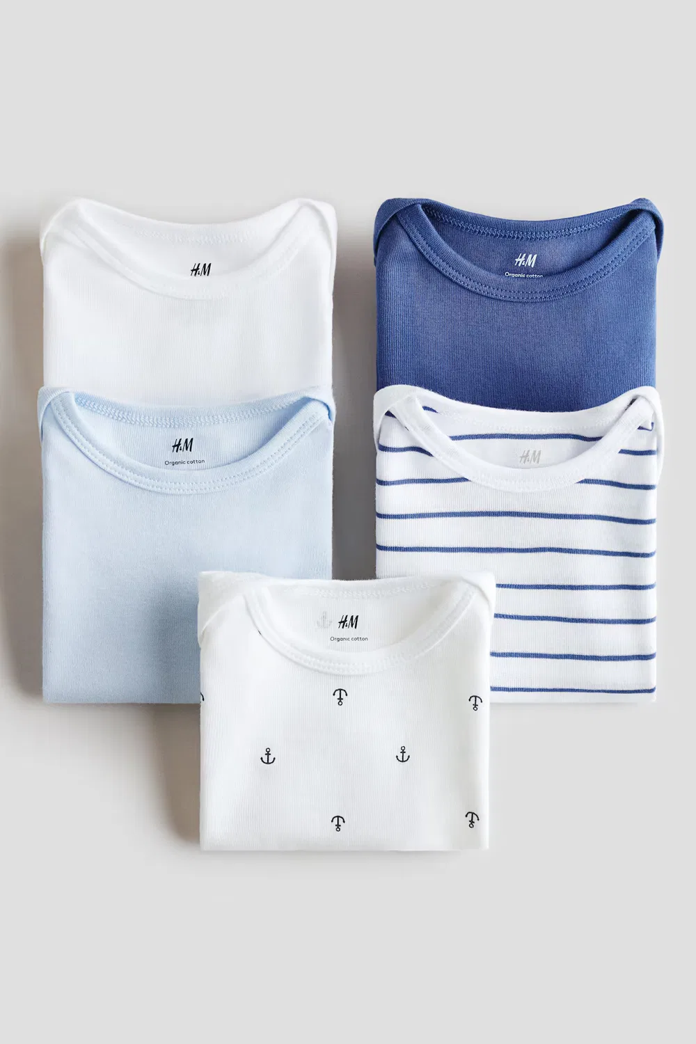 5 хлопковых боди в упаковке H&M, Blau/Anker — фото 2
