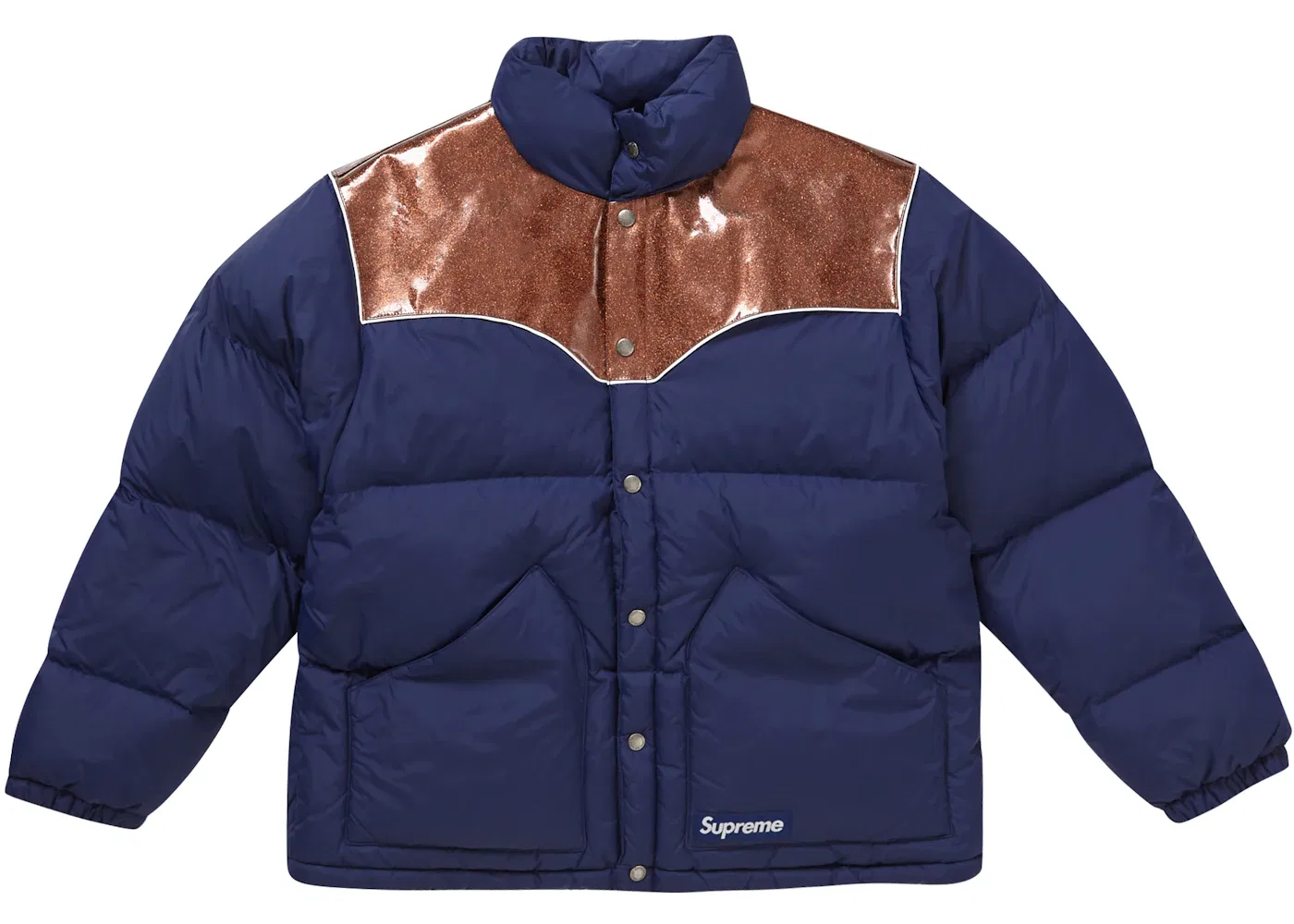 Мужская куртка пуховик с блестящей кокеткой Supreme, Navy