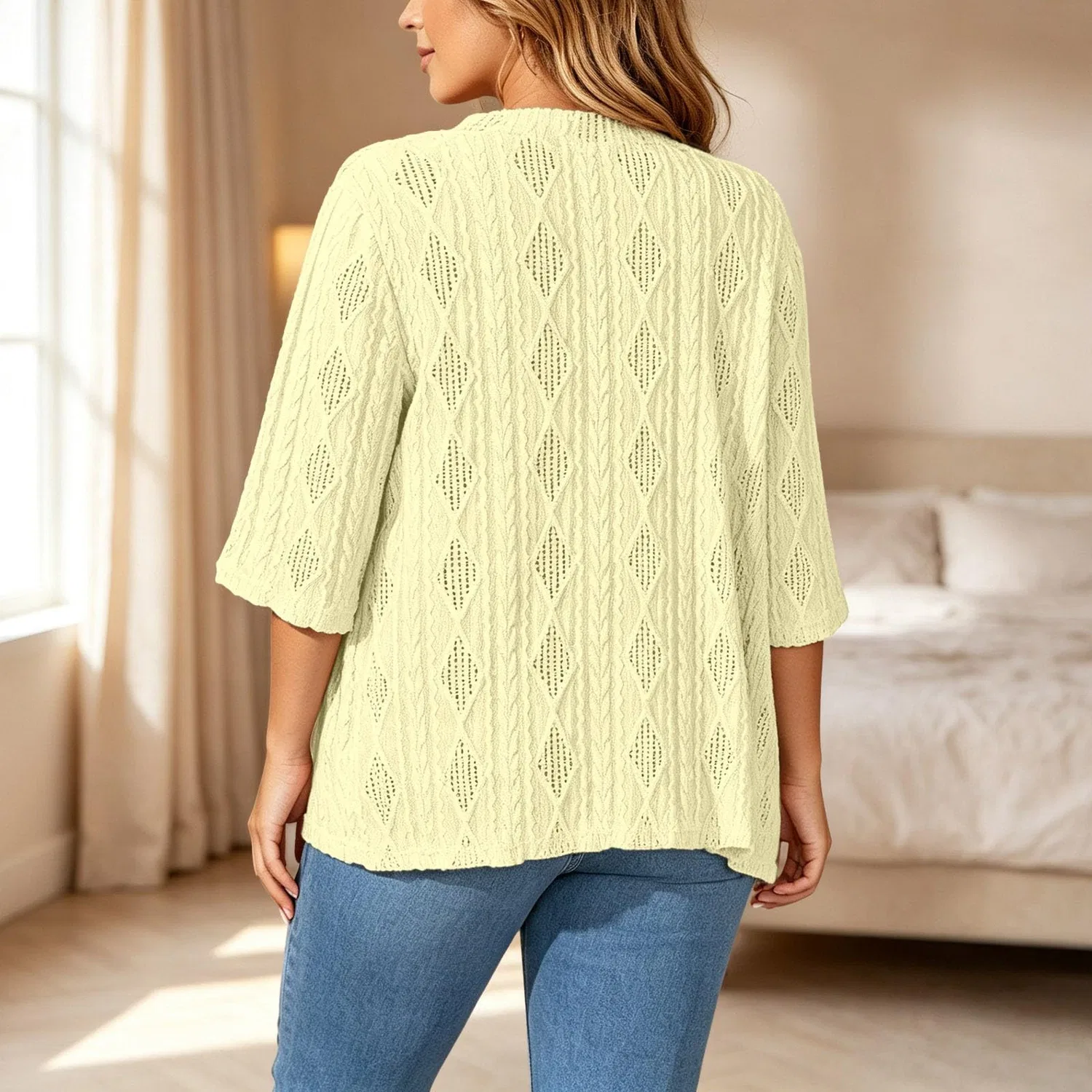 Женский кардиган свободного кроя Cardigan Elegante per l'autunno, Giallo — фото 3