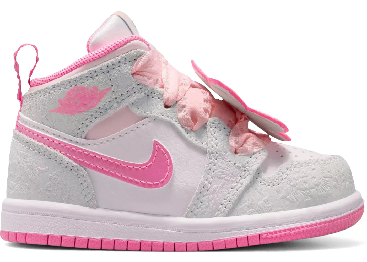 Детские кроссовки с принтом цветов Jordan 1 Mid SE Spring Flowers Jordan, Vast Grey/Pearl Pink/Pink Bloom/Pink Glow