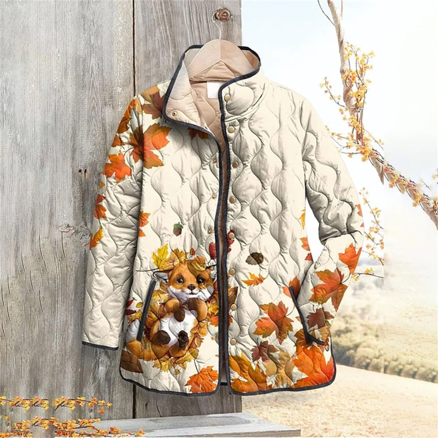 Женское стеганое пальто с принтом Oversize Casual, White — фото 2