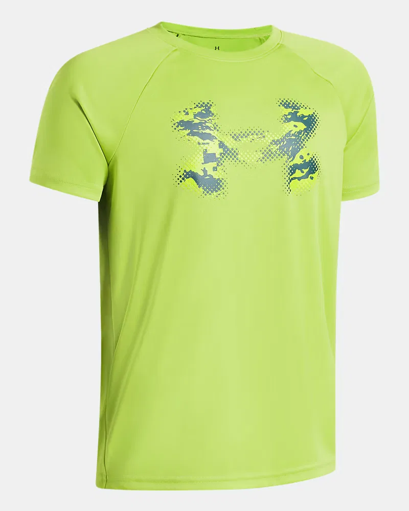 Футболка для мальчиков быстросохнущая UA Tech Big Logo UnderArmour, Green Vibe/Halo Gray — фото 3