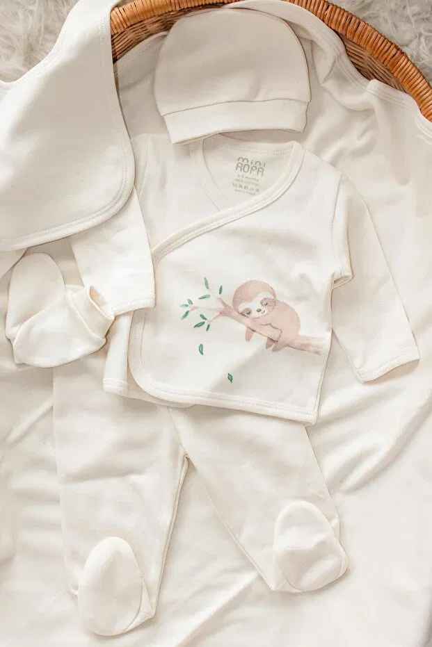 Детский комплект для новорожденных хлопковый Organic 5-Piece Hospital Release Koala 5-Piece Newborn Set Mini Ropa, Nude Color — фото 3