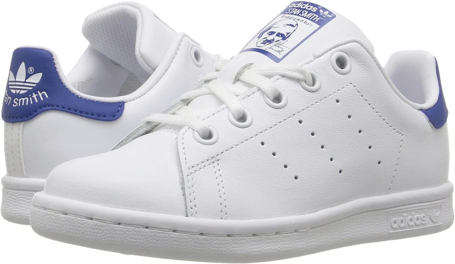 Детские кроссовки для мальчиков с кожаным верхом Stan Smith Adidas Originals, White Blue