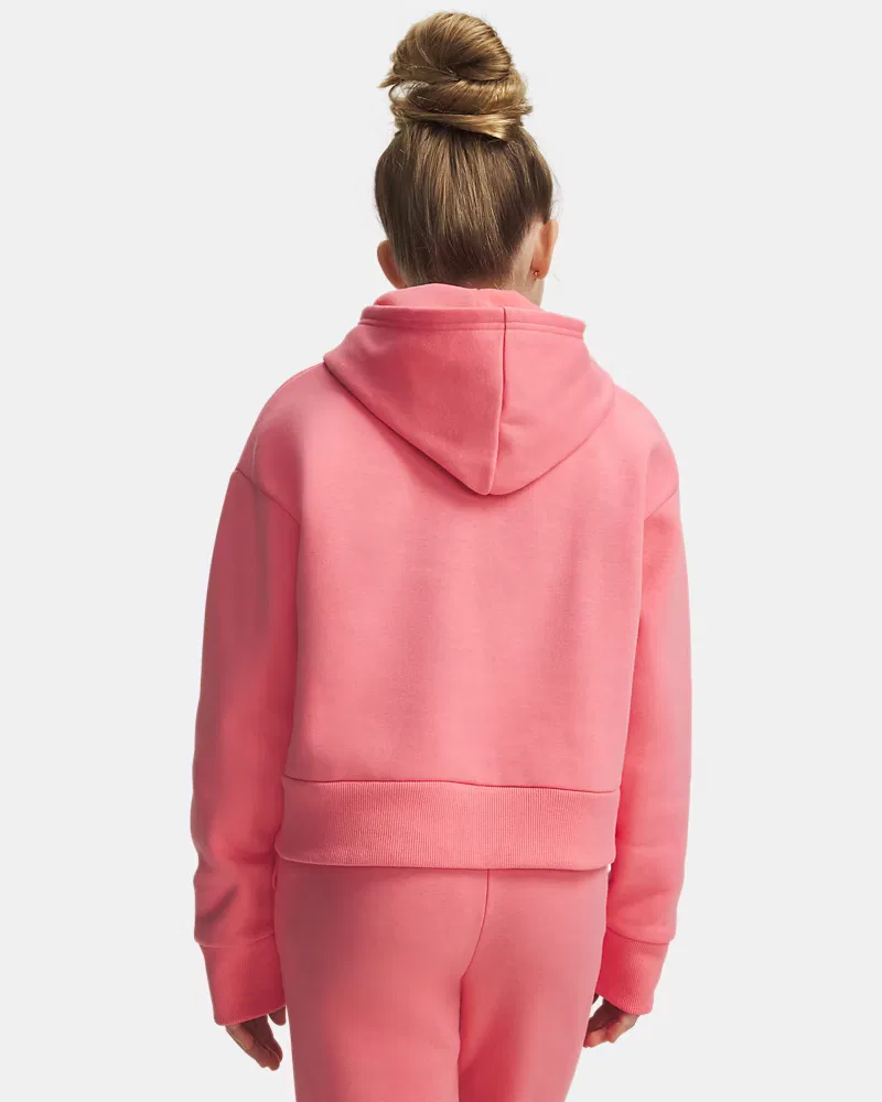 Укороченное худи для девочек из ультрамягкого флиса с начесом UA Rival Fleece UnderArmour, Bittersweet Pink/White — фото 2