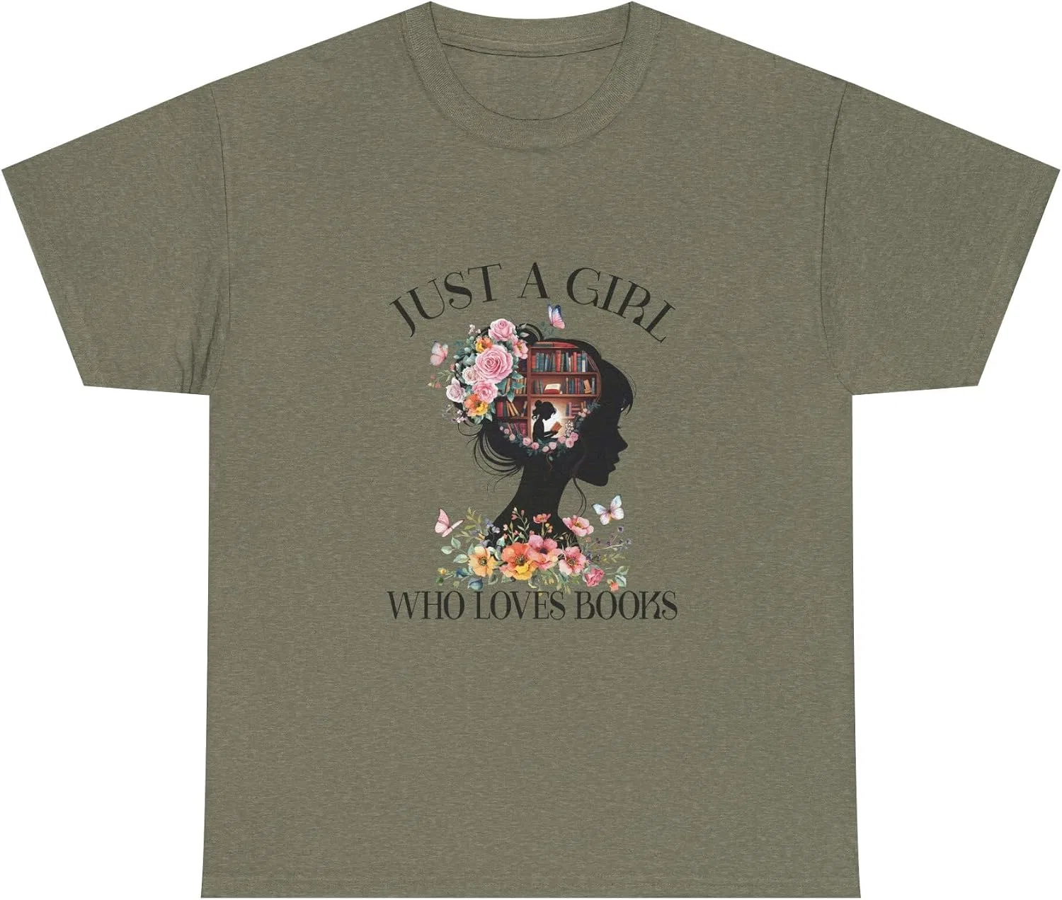 Женская футболка с принтом Book Lover Unisex Tee, Heather Military Green