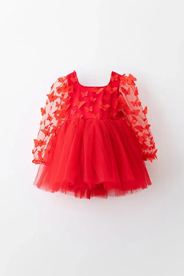Детское платье для девочек из фатина с принтом Lorelai 3d butterfly detailed tulle tutu dress Banamio, Red