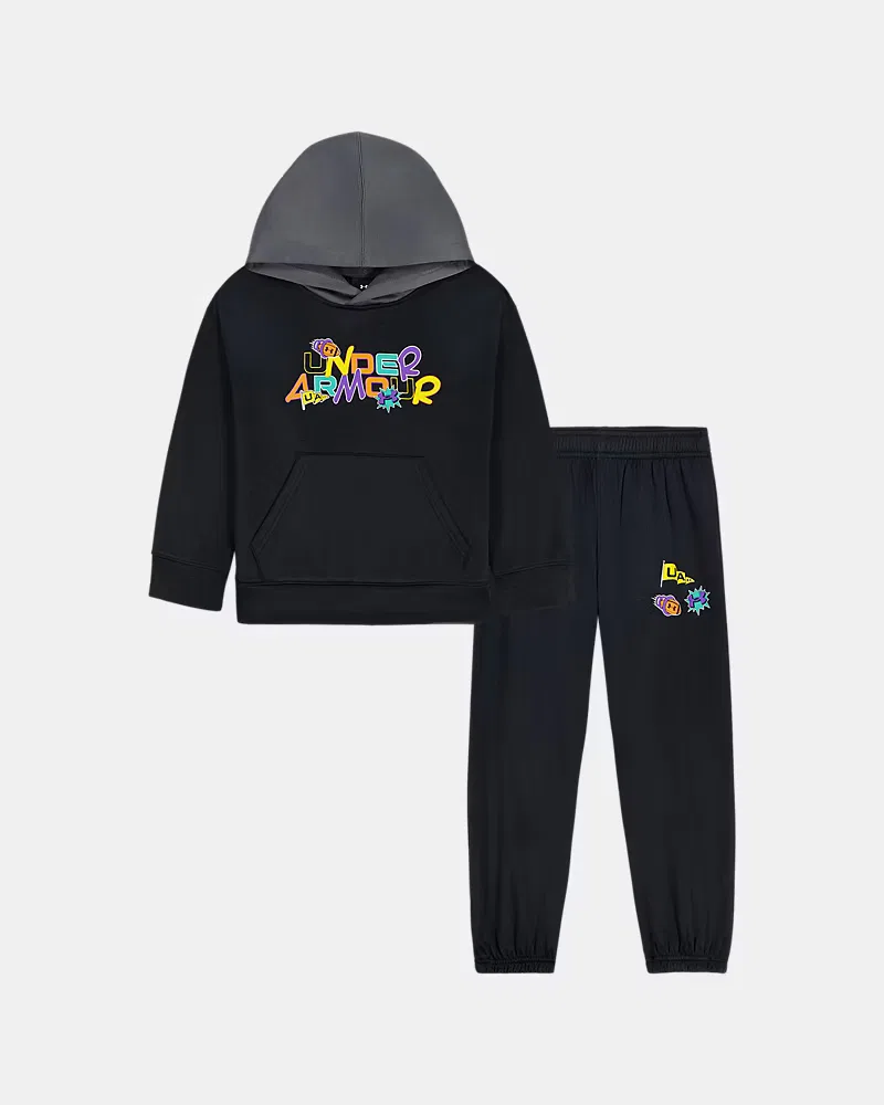 Комплект для мальчиков из флиса пике, худи и джоггеры, UA Retro UnderArmour, Black/Campus Gold