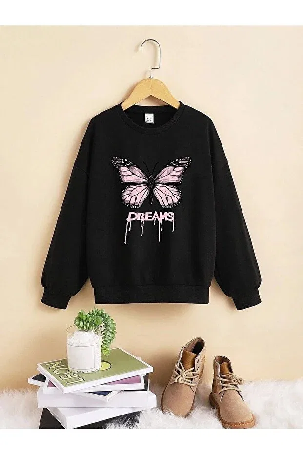 Детские свитшот для девочек с принтом Kids dreams Novibe, Black