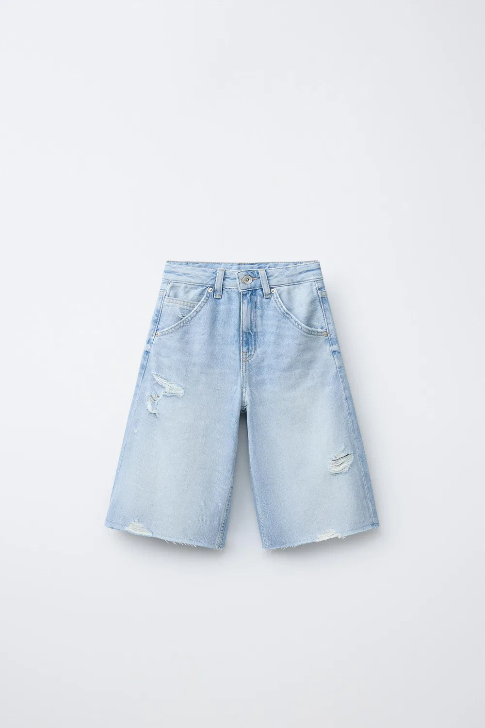 Длинные бермудские шорты с рваными элементами ZARA, Light Blue