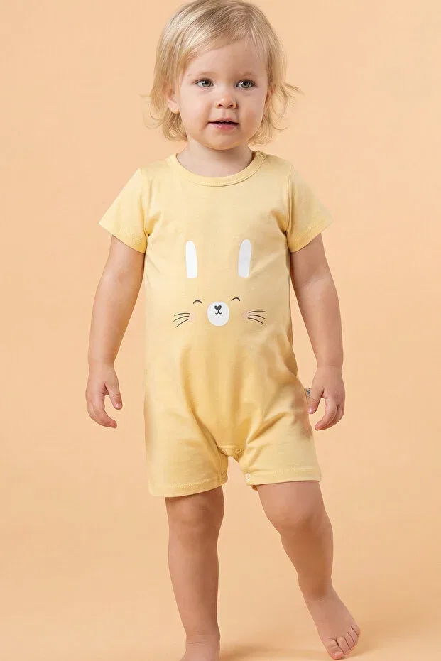 Детский комбинезон с принтом Tuabella, Yellow Short Jumpsuit With Animal Print