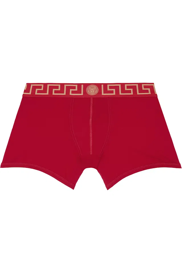 Длинные боксерские трусы из красного хлопкового трикажа Versace
