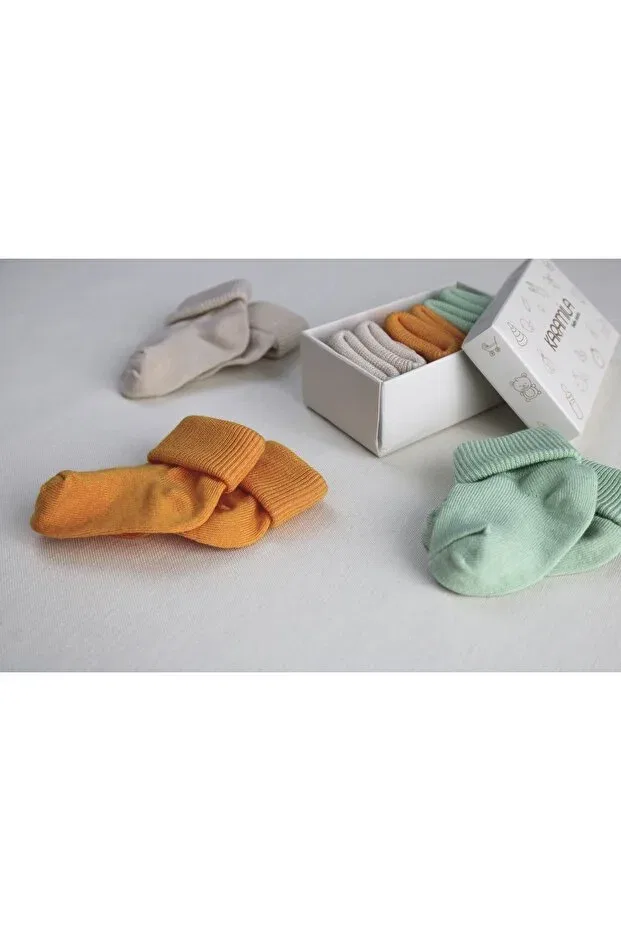 Детские носки для новорожденных бамбуковые 3 шт Karamila, Stone Orange Green — фото 2