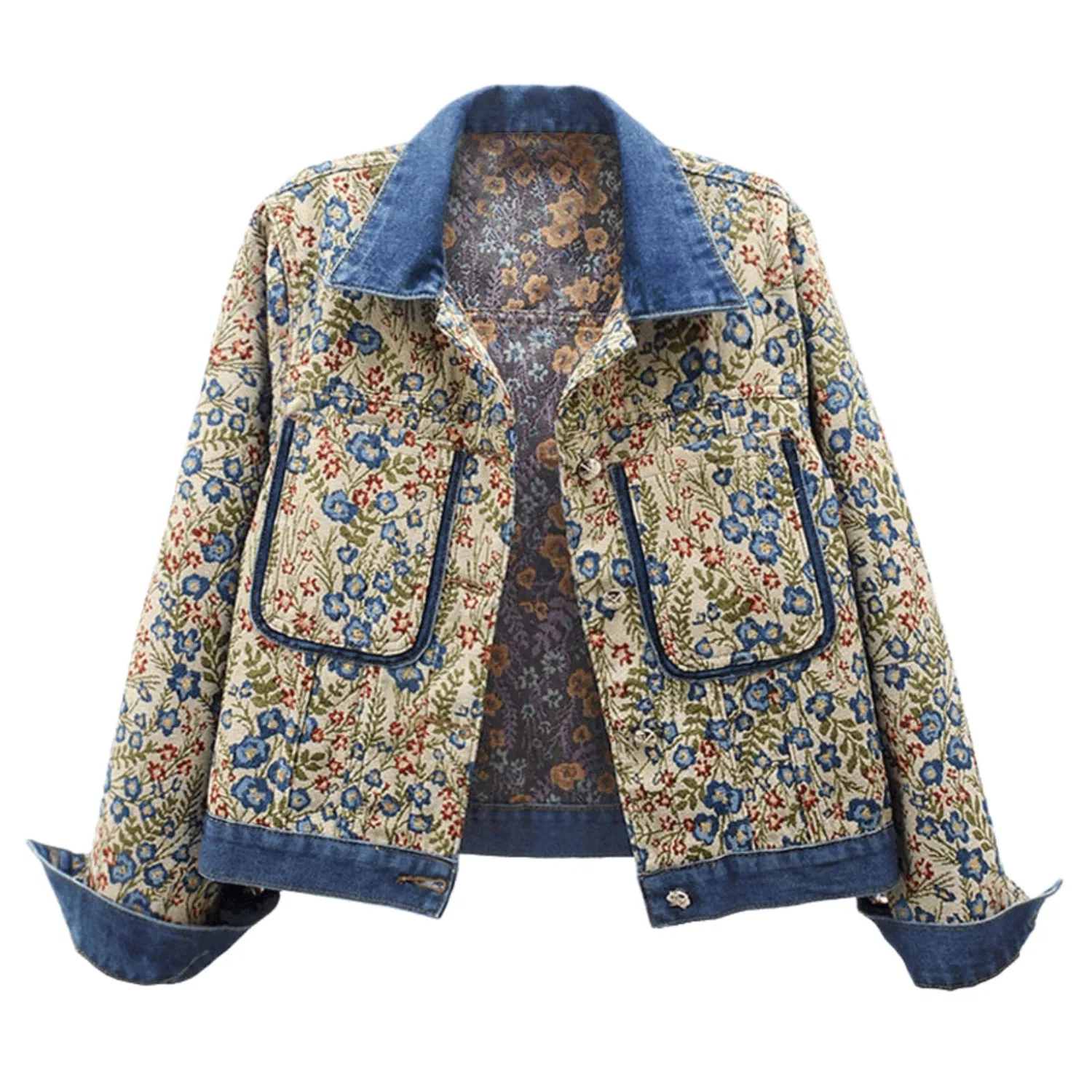 Женское джинсовое пальто с вышивкой Vintage Floral, Blu/B