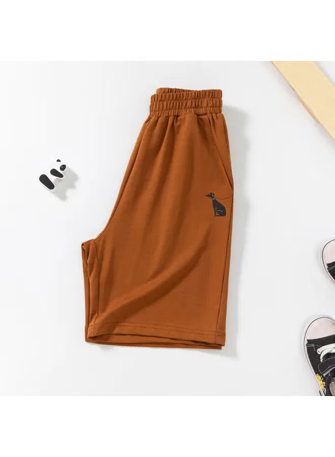 Шорты с принтом щенка для мальчиков Jeanswest, темно-хаки — фото 2