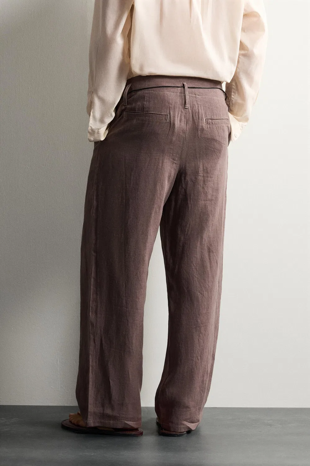 Брюки свободного кроя из 100% льна. ZARA, Brown — фото 3