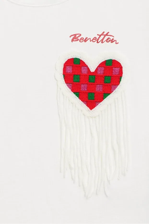 Детская футболка для девочек с принтом Heart United Colors Of Benetton, White — фото 3