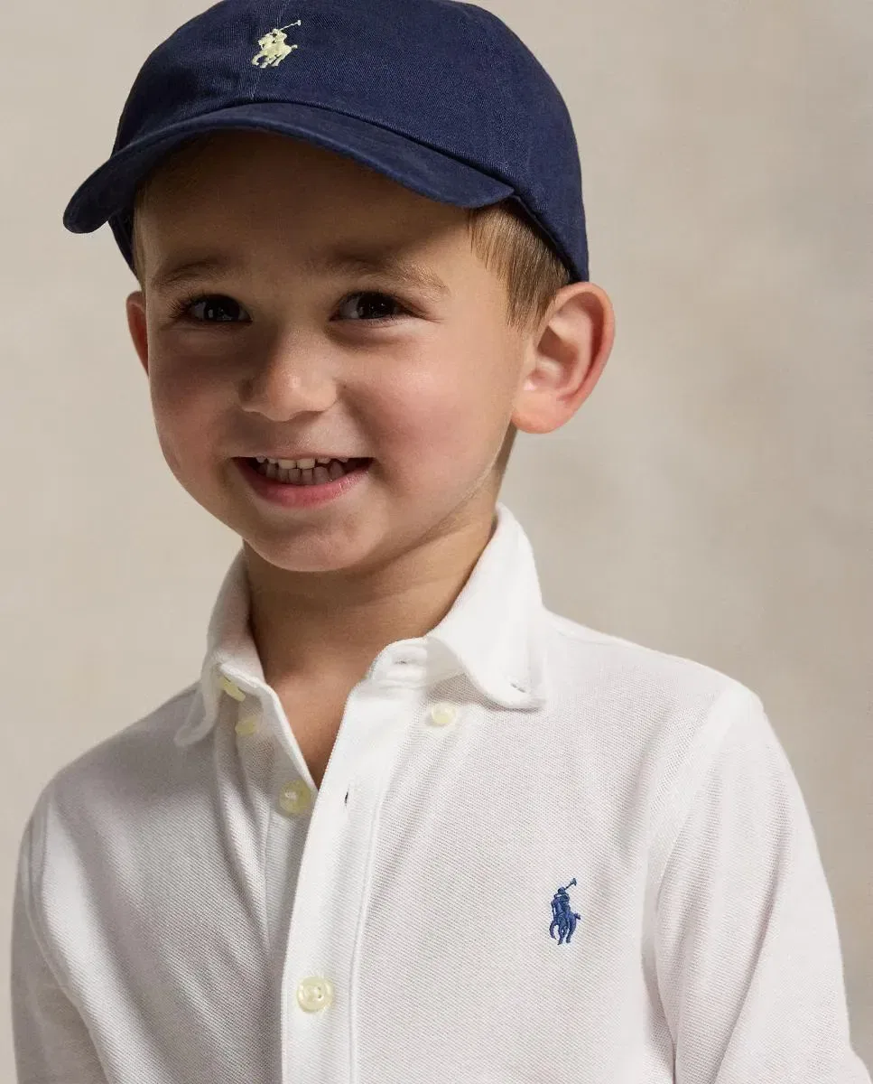 Детская рубашка для мальчиков из хлопкового пике Polo Ralph Lauren, Blanco — фото 3
