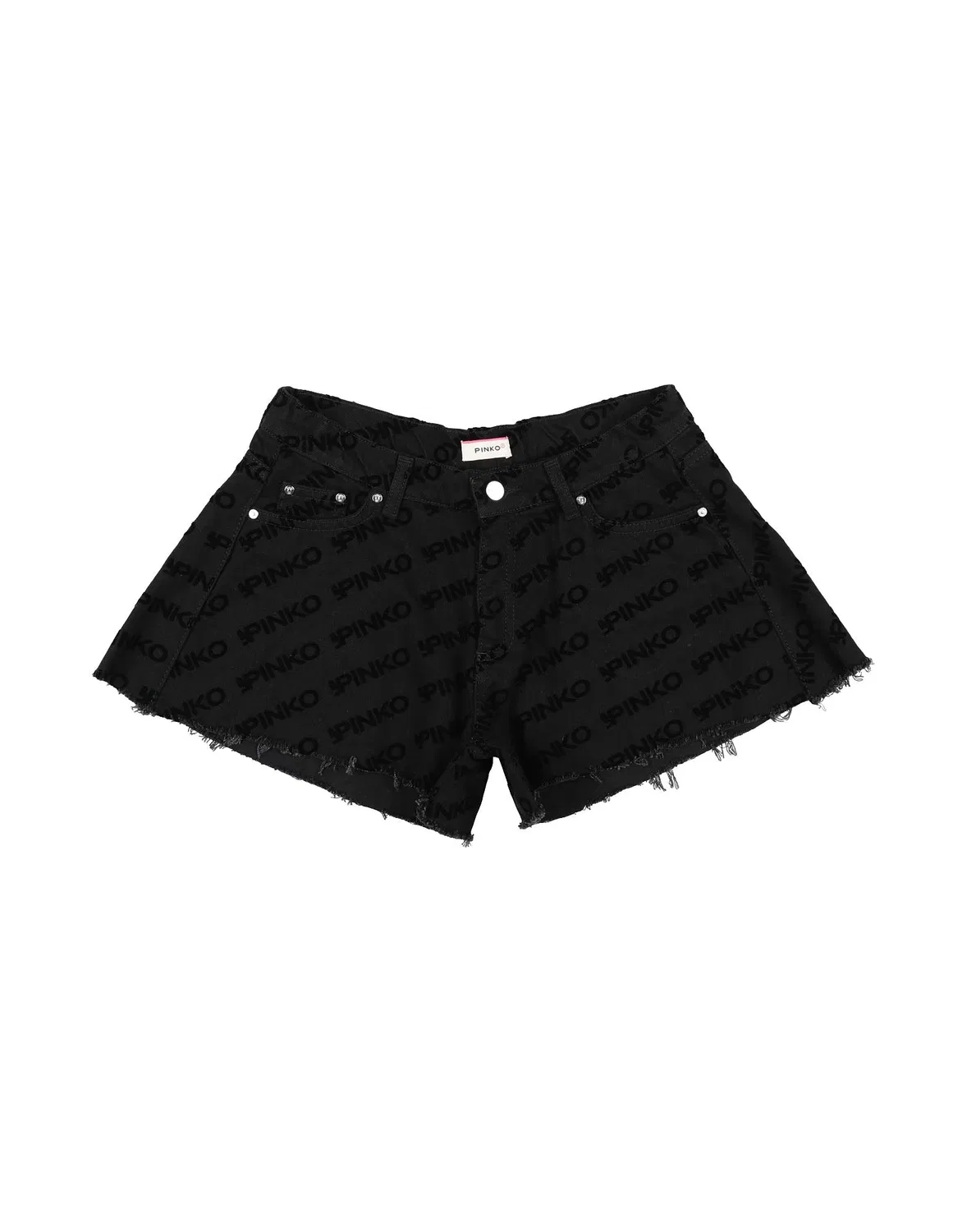 Детские джинсовые шорты для девочек с вышивкой logo Pinko Up, черный