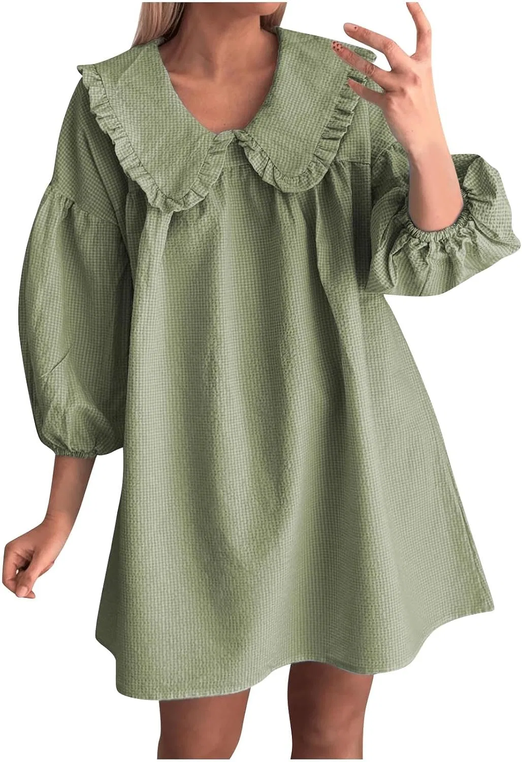 Женское мини-платье с принтом в клетку Babydoll, Green