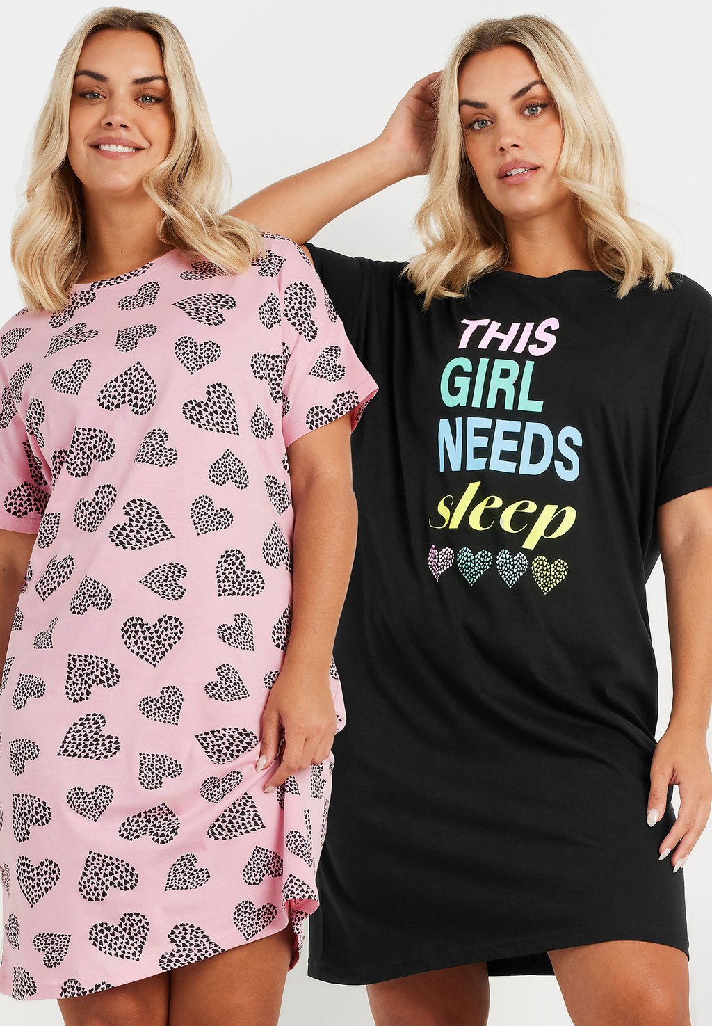 

Ночная рубашка 2 PACK HEART PRINT SLOGAN Yours Clothing, розовый