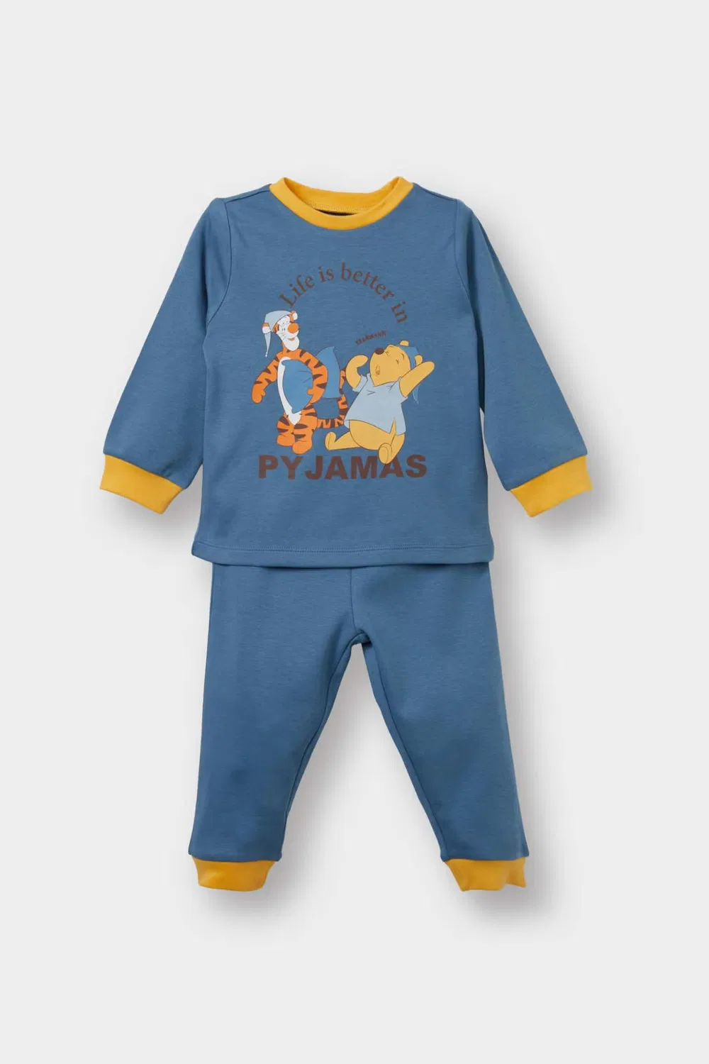 Пижамный комплект с длинным рукавом с принтом Disney Winnie the Pooh Defacto, индиго