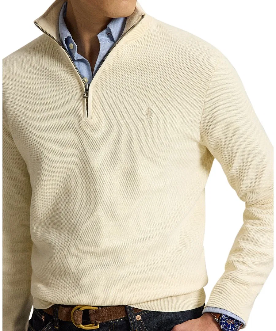 Свитер из хлопкового меланжа с воротником-гольф и молнией Polo Ralph Lauren, Andover Cream — фото 4