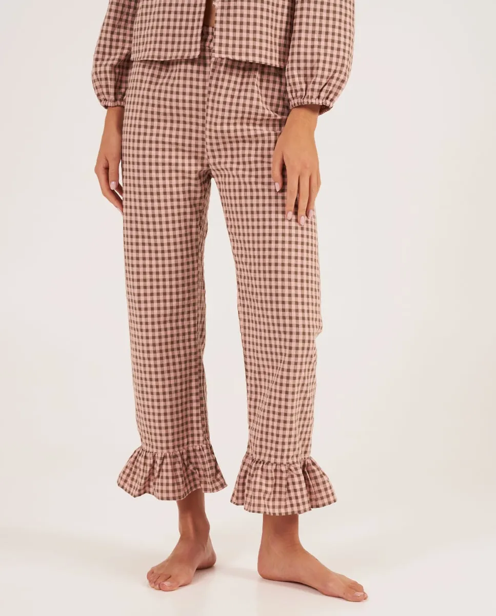 

Женские пижамные брюки в клетку с оборками на щиколотках Bohodot, лососевый