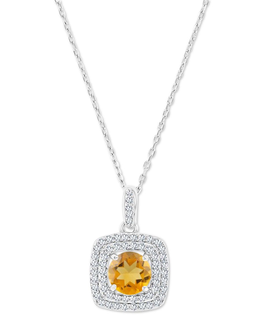 

Подвеска-колье с квадратным ореолом из аметиста и искусственно выращенного белого сапфира, камнями-талисманами по знаку зодиака, из стерлингового серебра, длина 40 см + удлинитель 5 см Macy's, Citrine