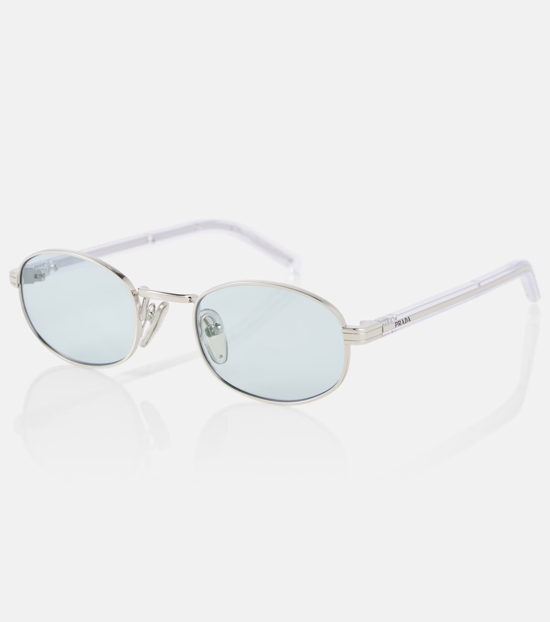 Овальные солнцезащитные очки Prada, Silver/Blue — фото 4