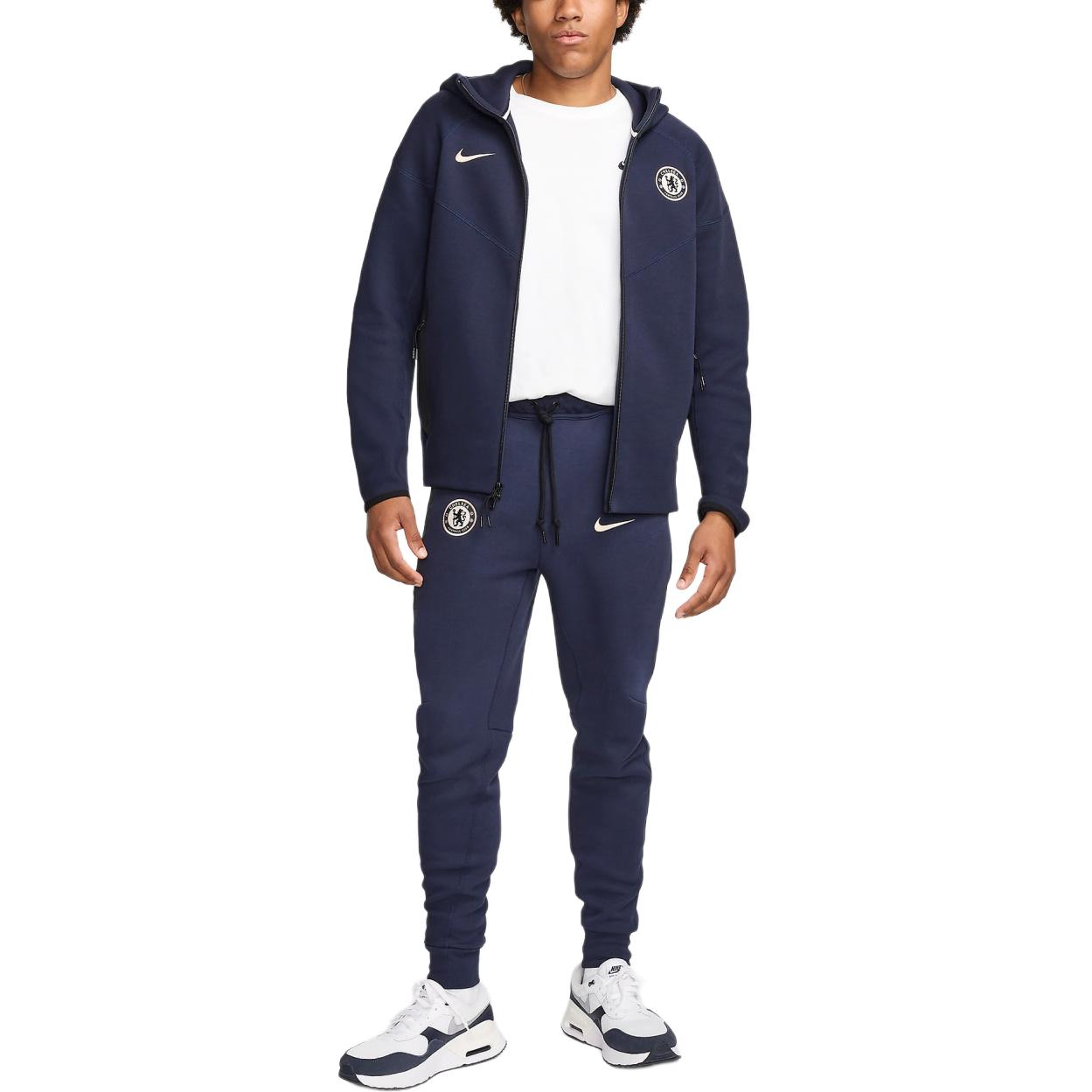 Толстовка с капюшоном Chelsea FC Tech Fleece Windrunner мужская футбольная на молнии Nike, Obsidian — фото 4