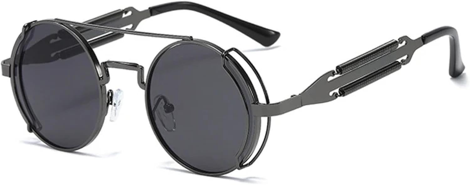 

Солнцезащитные очки с защитой от УФ-излучения UV400 | Круглые металлические очки в стиле стимпанк | Для женщин и мужчин, для занятий спортом на открытом воздухе и вождения DSVIGF, Gun-black