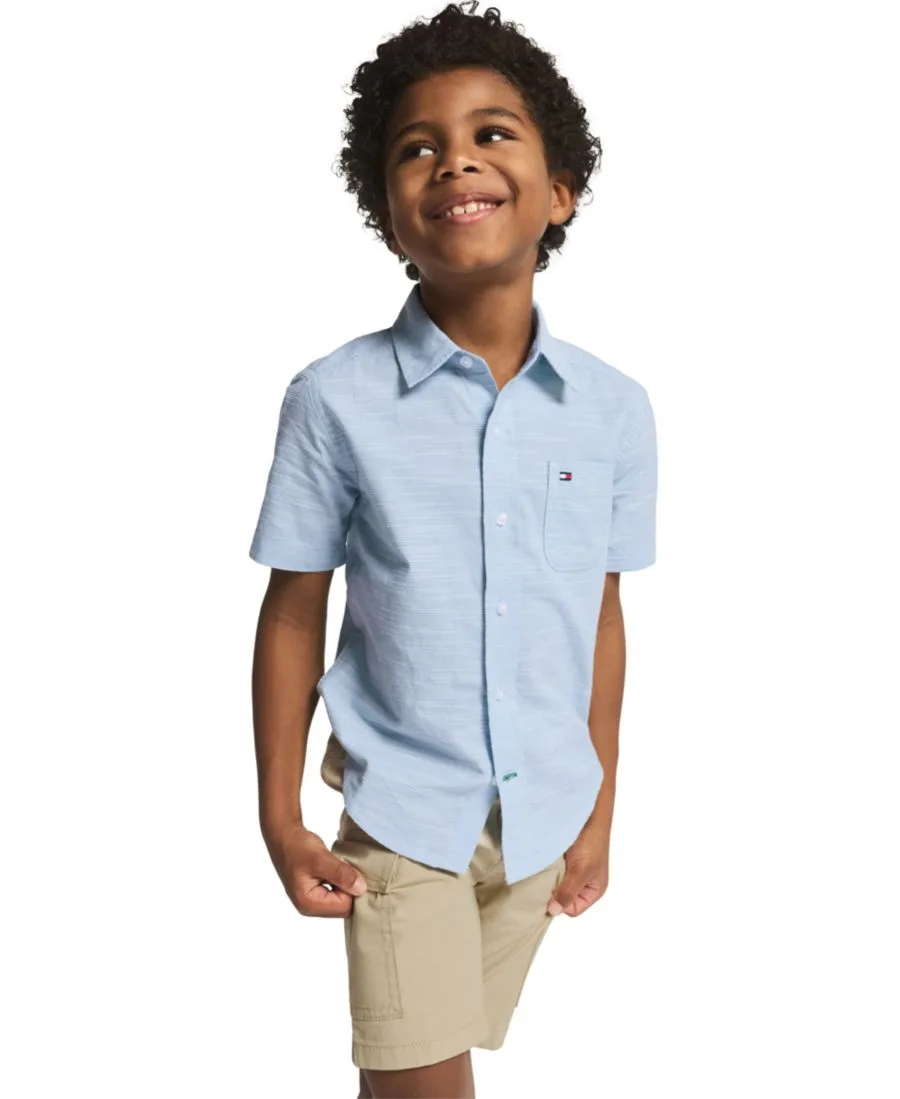 Детская тканая рубашка с коротким рукавом, размер 2T-7 Tommy Hilfiger, chambray синий