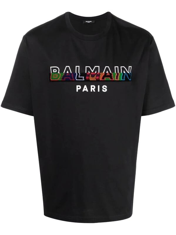 

Футболка с фактурным разрезом и логотипом Balmain, черный