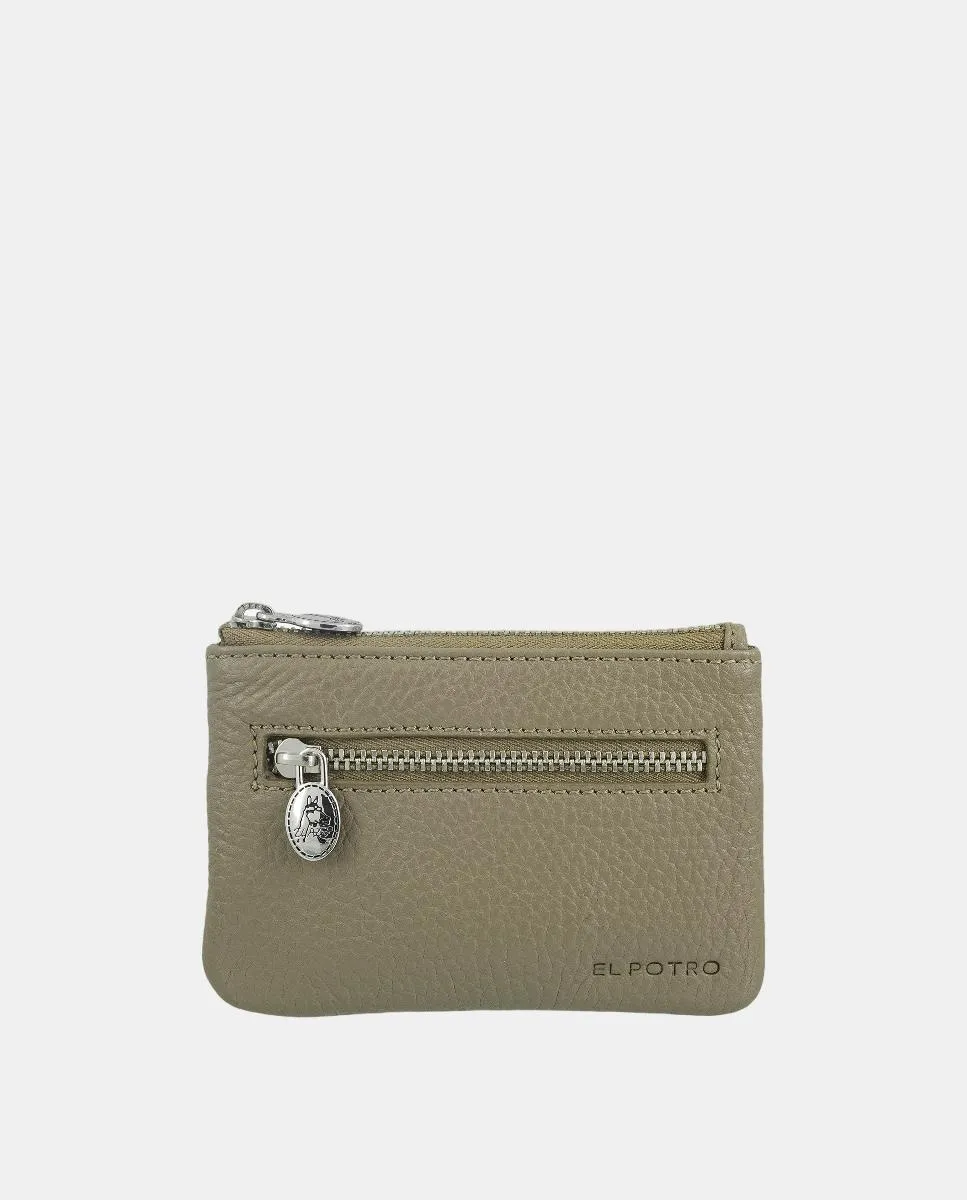 

Двоной кошелек с внутренним ключом, изготовленный из телячьей кожи и канваса El Potro, серо-коричневый
