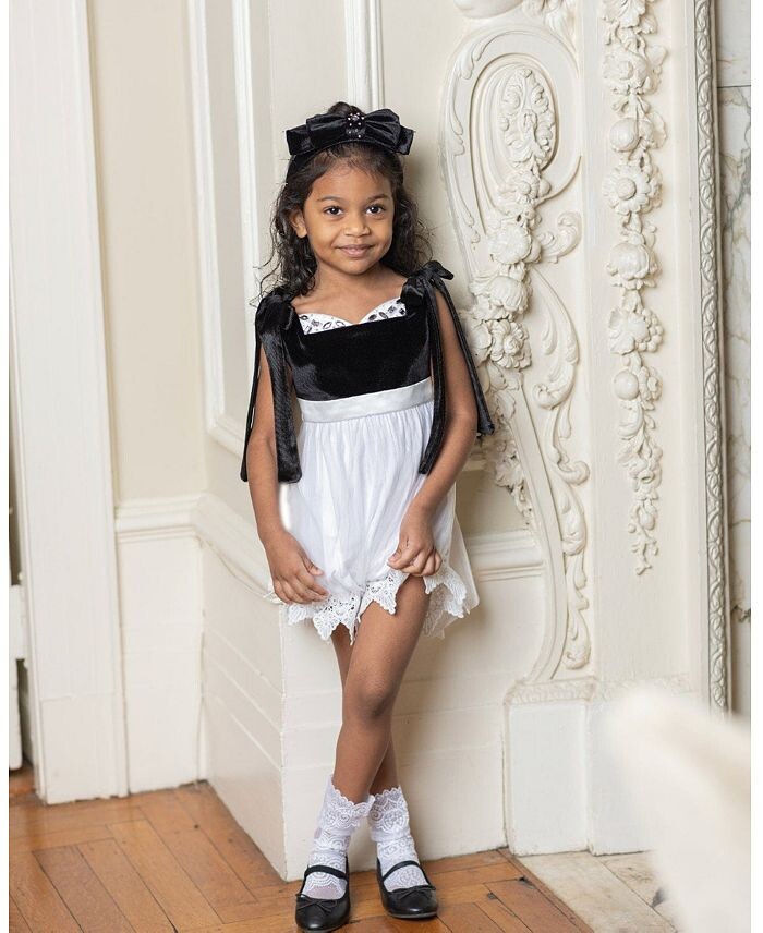 Детский комбинезон Audrey Ceremony Petite Maison Kids для девочек с черным бархатным верхом и белым боди из тюля - Baby, Little Kid, белый — фото 3