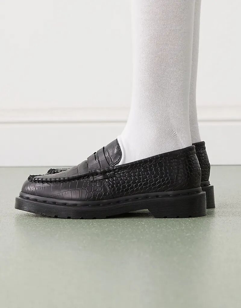 Лоферы Dr Martens Unisex Penton Atlas с тиснением под крокодила, черные — фото 4