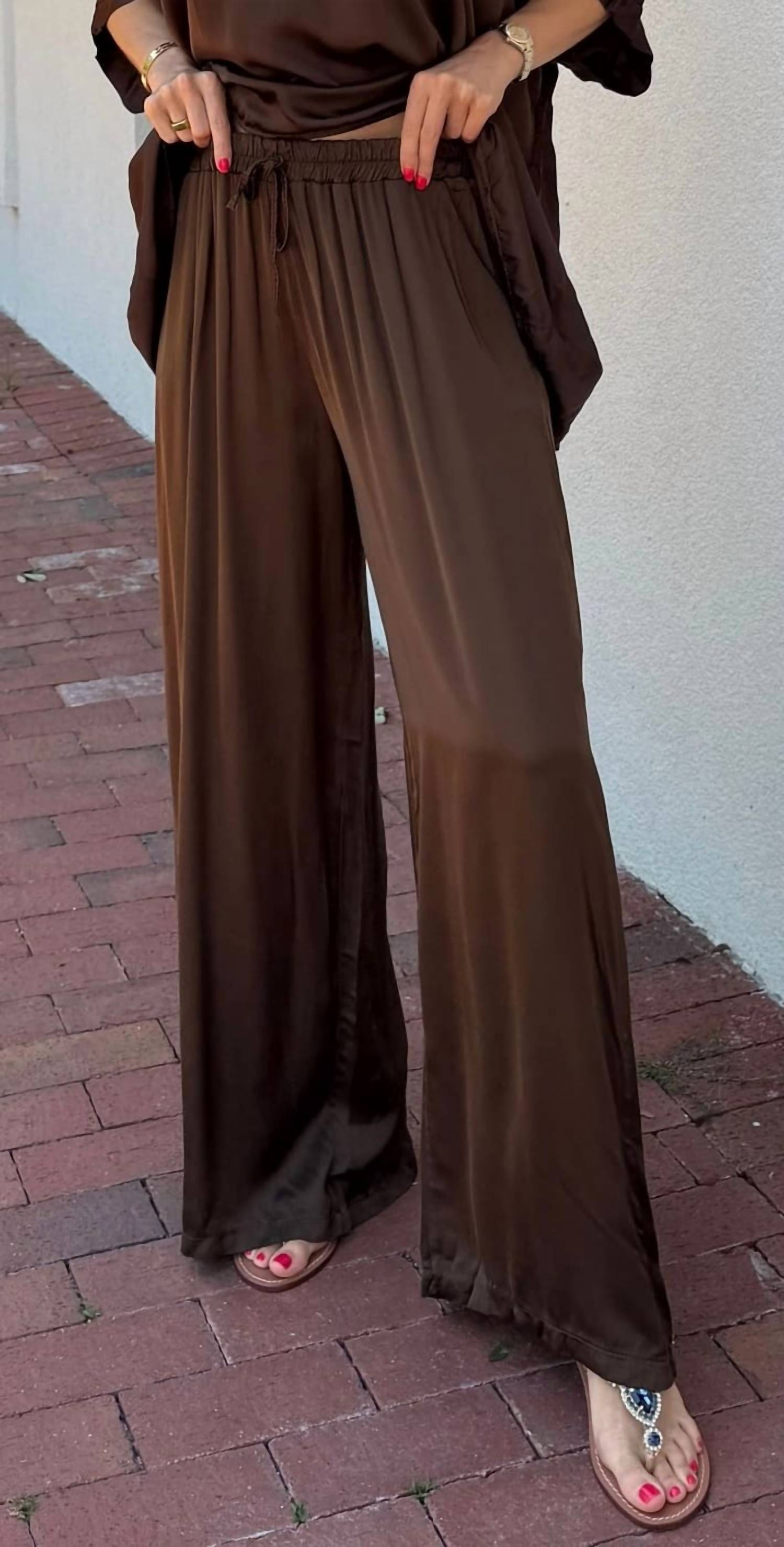 

Однотонные атласные брюки коричневого цвета Marisima, коричневый