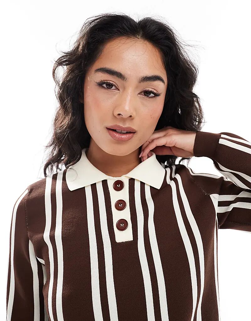 

Плотный трикотажный топ-поло ASOS DESIGN в коричневую полоску