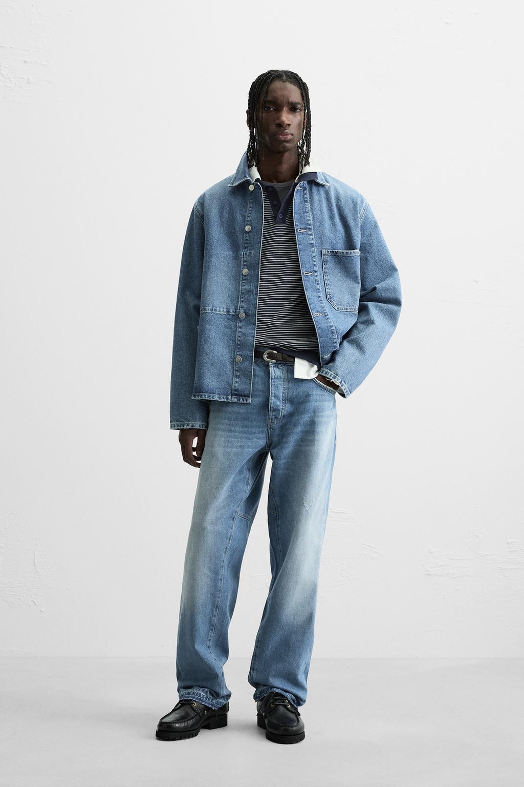 

Джинсовая куртка с карманами ZARA, средне-синий