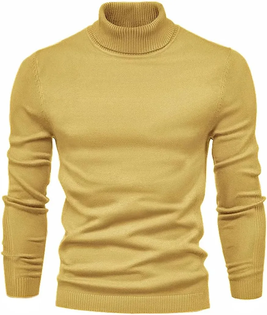 Мужской зимний пуловер с высоким воротником из шерсти slim-fit
